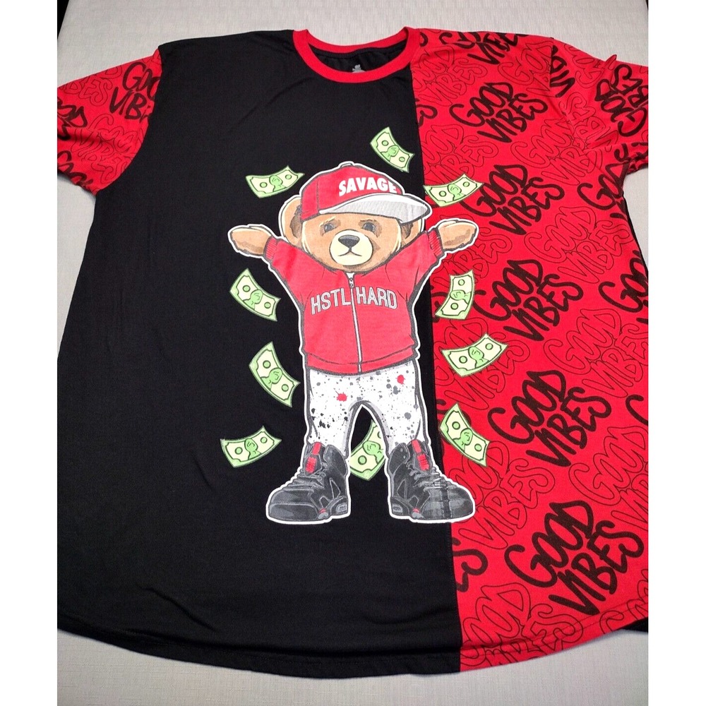 Men' Shirt LAUNDER GRAPHIC PRINT SHIRT SAVAGE BEAR HSTL HARD GOOD VIBES SIZE 4XL